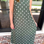 Effortless Polka Dot Midi Dress - Olive-500 Midi-ENTRO-July & June Women's Fashion Boutique Located in San Antonio, Texas