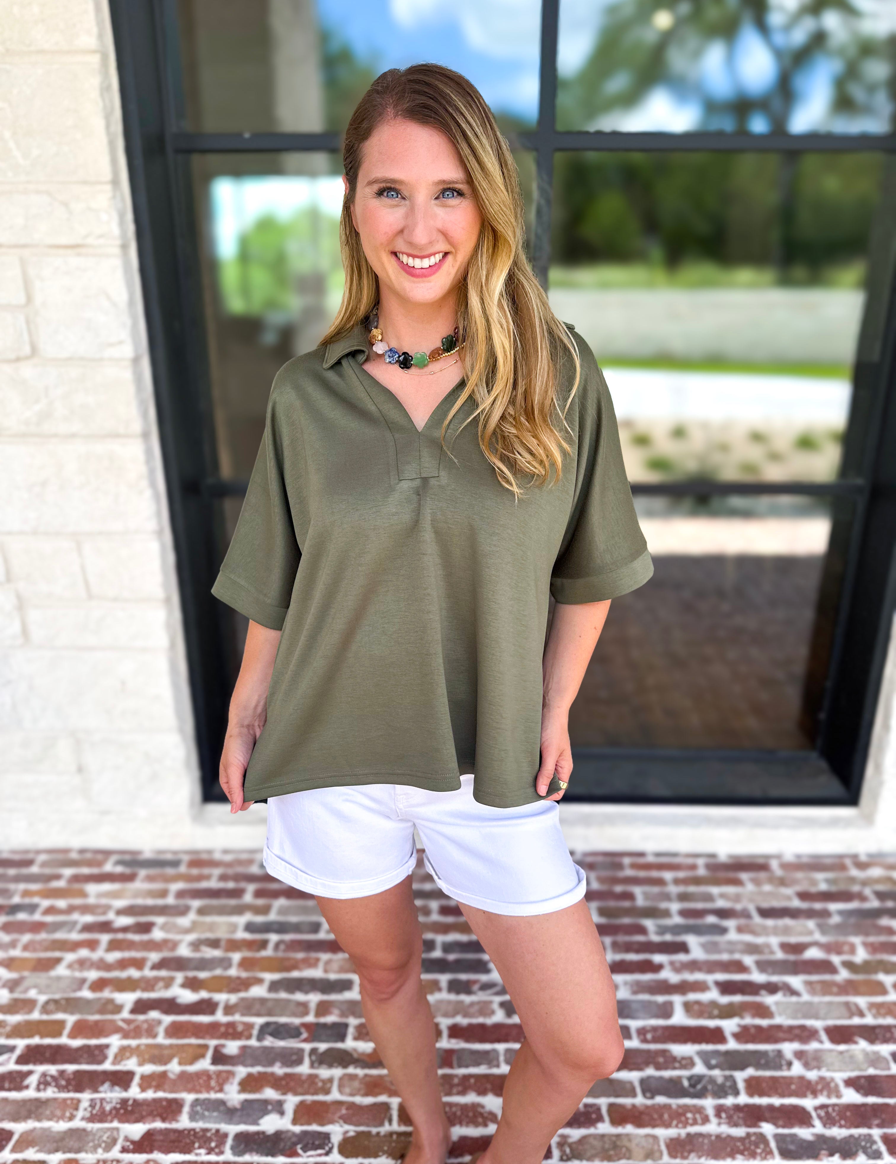 The Laurel Comfy Top - Olive-210 Casual Blouses-JODIFL-July & June Women's Fashion Boutique Located in San Antonio, Texas