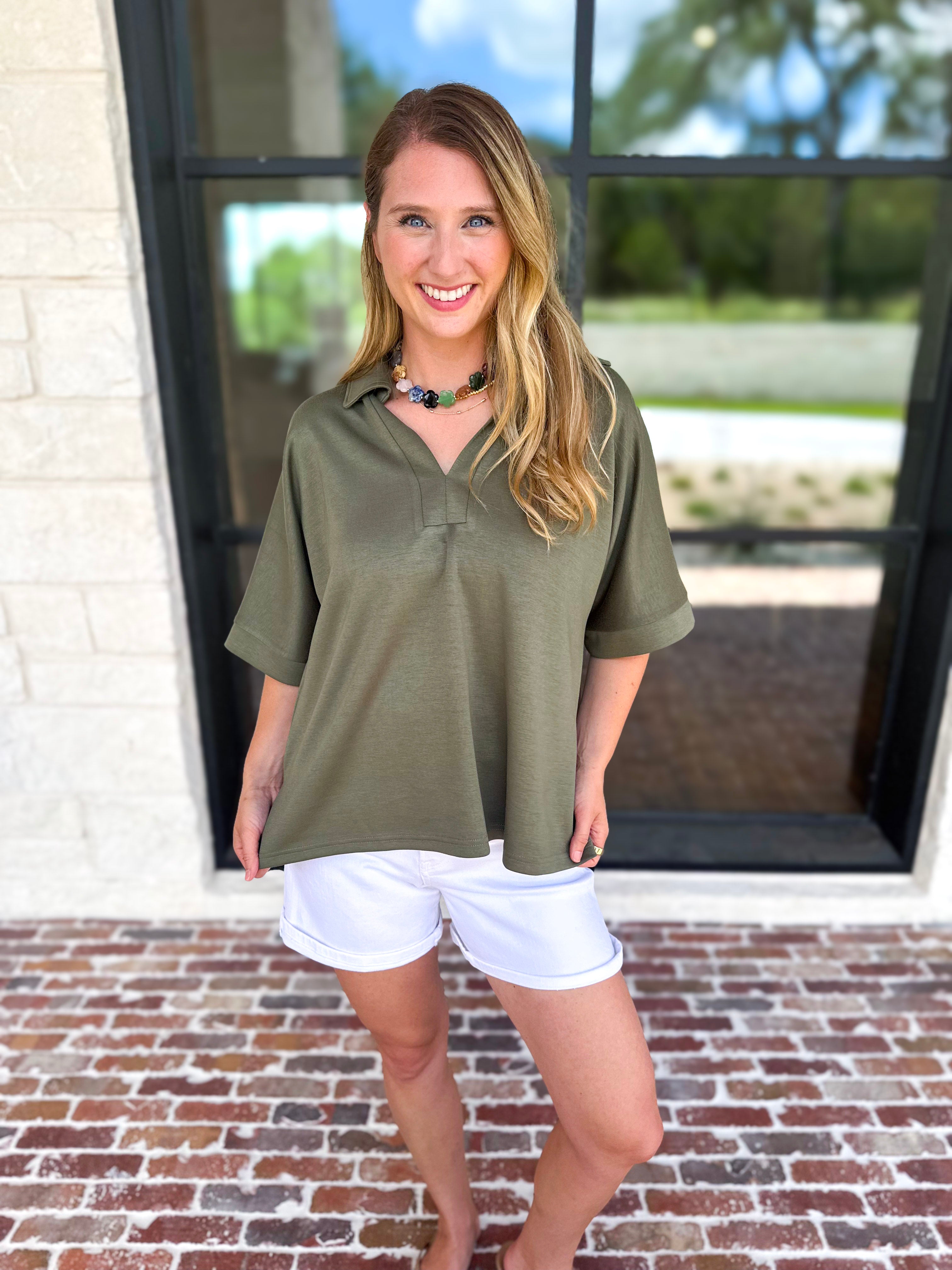 The Laurel Comfy Top - Olive-210 Casual Blouses-JODIFL-July & June Women's Fashion Boutique Located in San Antonio, Texas