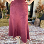 Suede Midi Skirt - Maroon-410 Shorts/Skirts-STYLE USA-July & June Women's Fashion Boutique Located in San Antonio, Texas