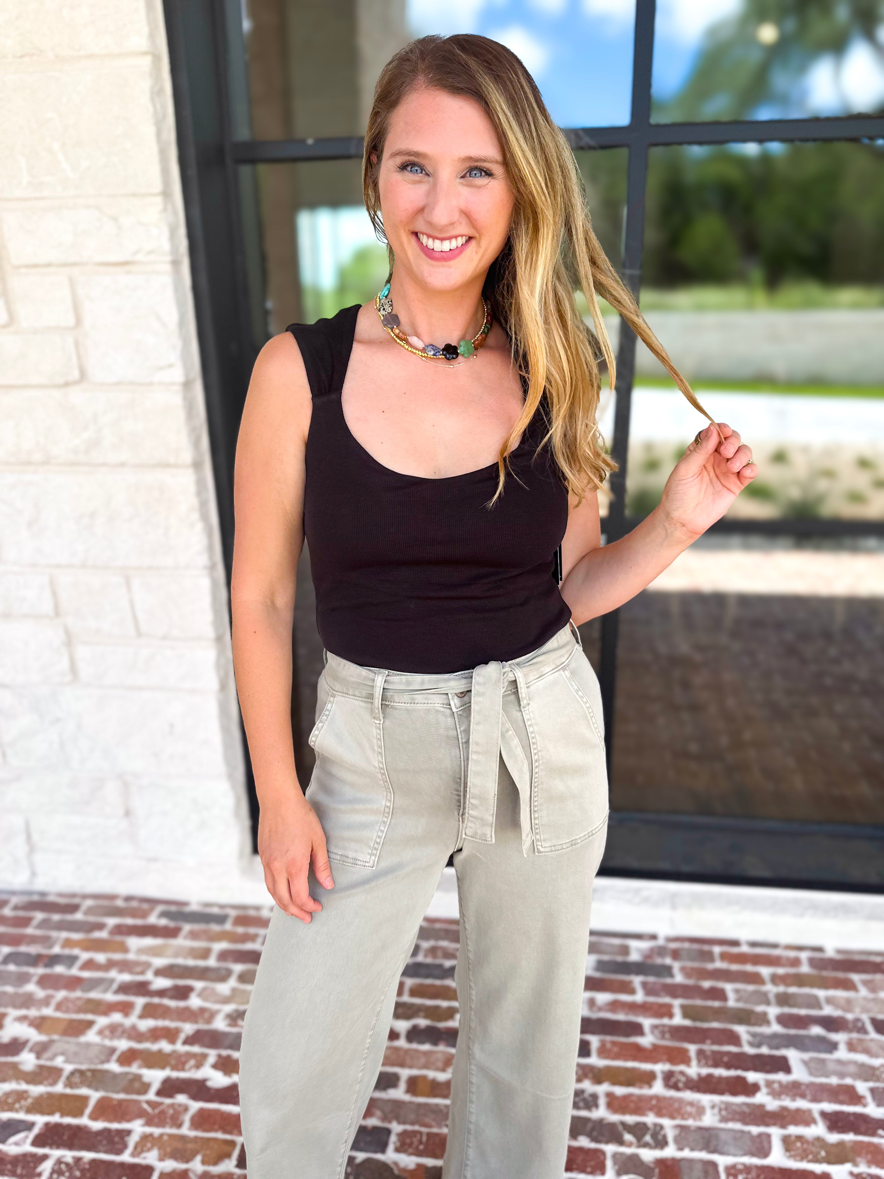 Liverpool - The Signature Scoop Neck Tank - Black-210 Casual Blouses-LIVERPOOL JEANS COMPANY-July & June Women's Fashion Boutique Located in San Antonio, Texas