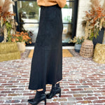 Suede Midi Skirt - Black-410 Shorts/Skirts-STYLE USA-July & June Women's Fashion Boutique Located in San Antonio, Texas
