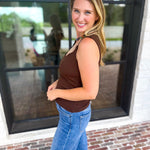 Liverpool - The Signature Scoop Neck Tank - Dark Brown-210 Casual Blouses-LIVERPOOL JEANS COMPANY-July & June Women's Fashion Boutique Located in San Antonio, Texas