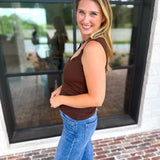 Liverpool - The Signature Scoop Neck Tank - Dark Brown-210 Casual Blouses-LIVERPOOL JEANS COMPANY-July & June Women's Fashion Boutique Located in San Antonio, Texas