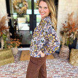 Dusty Blue & Marigold Floral Blouse-200 Fashion Blouses-FATE-July & June Women's Fashion Boutique Located in San Antonio, Texas