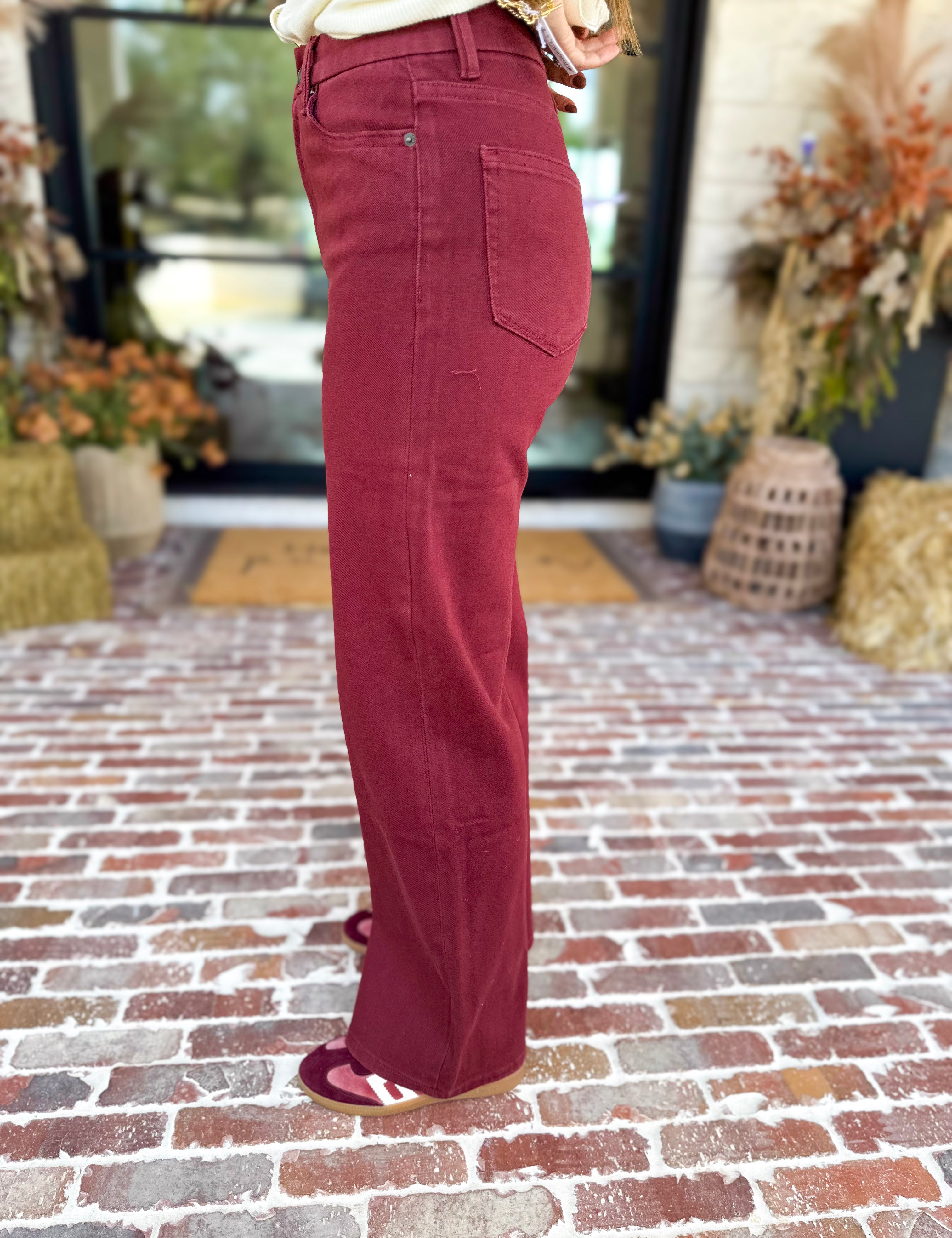 Classic Wide Leg Jeans - Crimson-420 Denim-MICA-July & June Women's Fashion Boutique Located in San Antonio, Texas