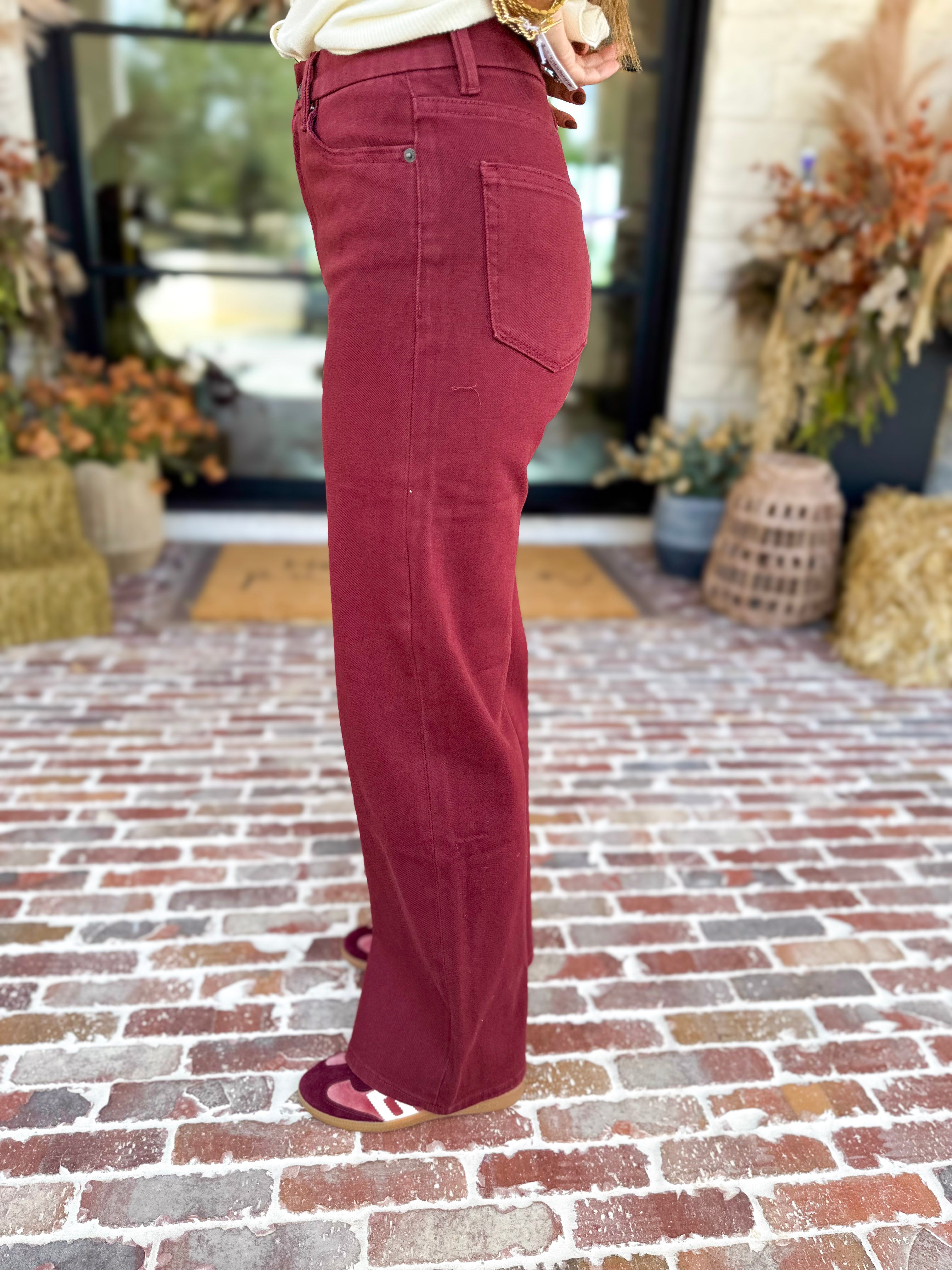 Classic Wide Leg Jeans - Crimson-420 Denim-MICA-July & June Women's Fashion Boutique Located in San Antonio, Texas