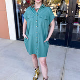 Go-To Utility Mini Dress - Green-510 Mini-IN FEBRUARY-July & June Women's Fashion Boutique Located in San Antonio, Texas