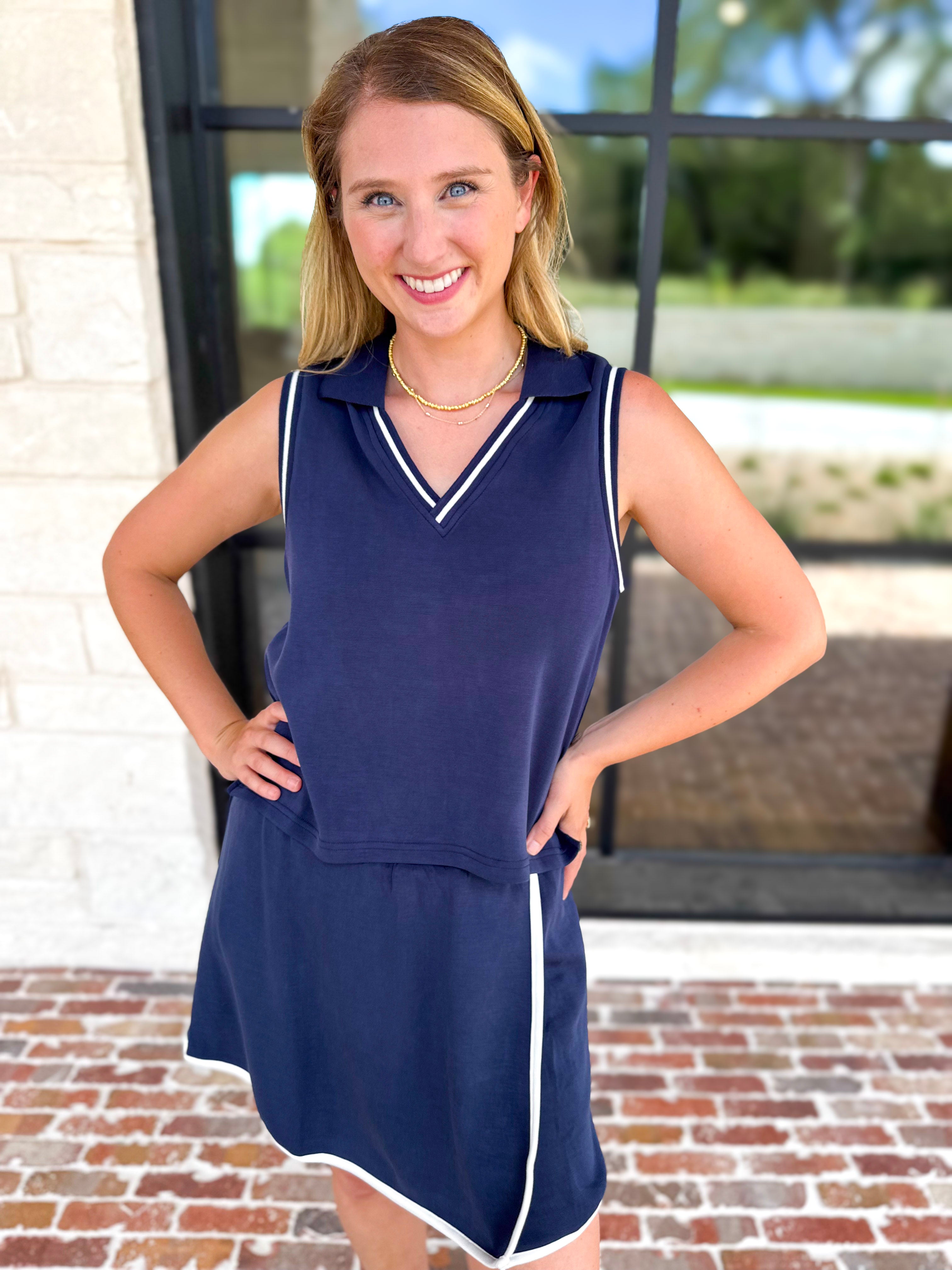 The Sunday Stroll Athleisure Tank - True Navy-300 Athleisure/Lounge-SKIES ARE BLUE-July & June Women's Fashion Boutique Located in San Antonio, Texas