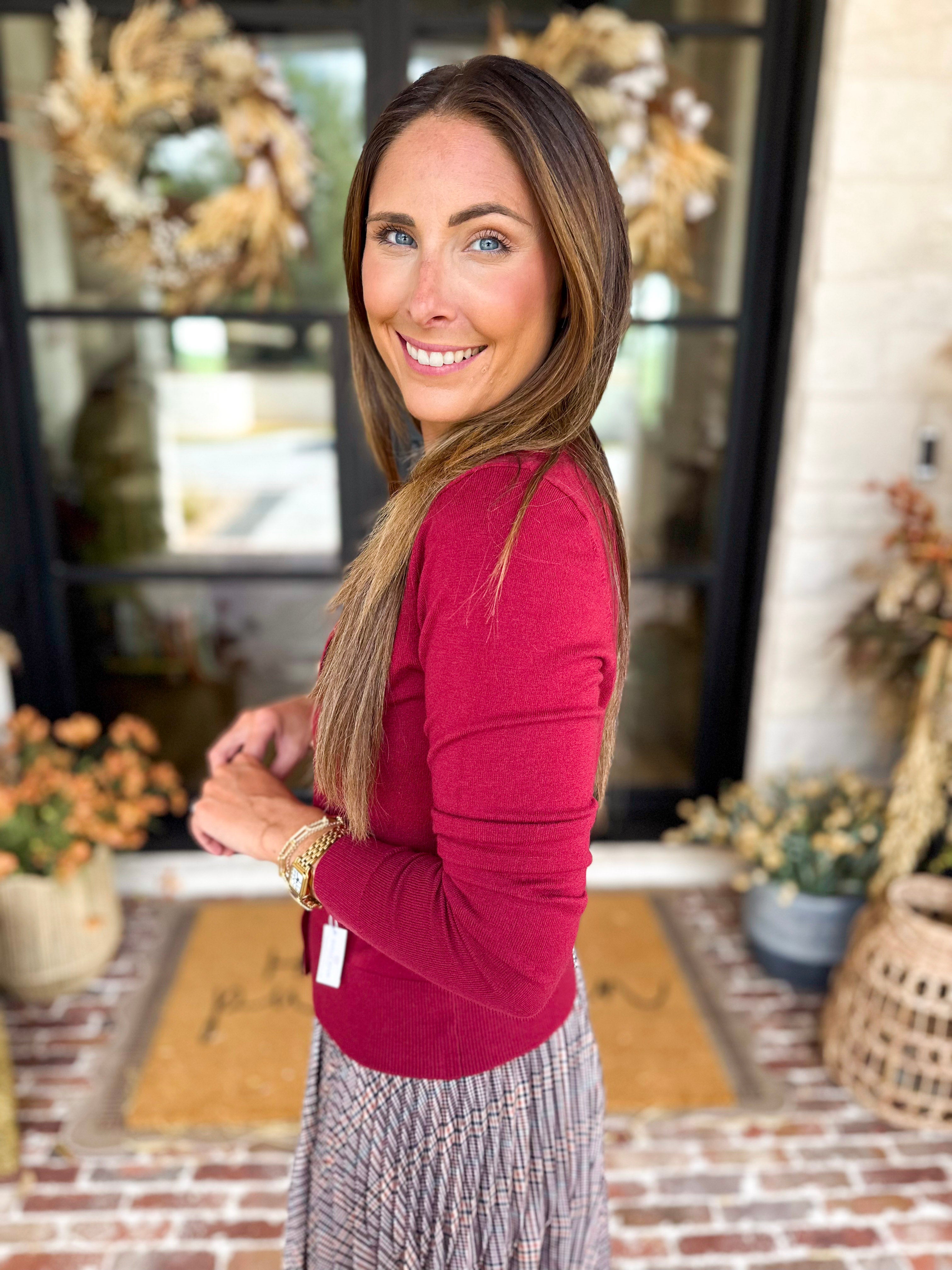 The Forever Favorite Cardigan - Burgundy-230 Sweaters/Cardis-SKIES ARE BLUE-July & June Women's Fashion Boutique Located in San Antonio, Texas
