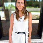 The Sunday Stroll Athleisure Tank - White/Navy-300 Athleisure/Lounge-SKIES ARE BLUE-July & June Women's Fashion Boutique Located in San Antonio, Texas