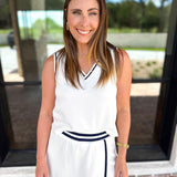 The Sunday Stroll Athleisure Tank - White/Navy-300 Athleisure/Lounge-SKIES ARE BLUE-July & June Women's Fashion Boutique Located in San Antonio, Texas