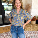 Marina Floral Puff Sleeve Blouse-200 Fashion Blouses-OLIVACEOUS-July & June Women's Fashion Boutique Located in San Antonio, Texas