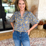 Marina Floral Puff Sleeve Blouse-200 Fashion Blouses-OLIVACEOUS-July & June Women's Fashion Boutique Located in San Antonio, Texas