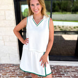 The Sunday Stroll Athleisure Skort - White/Green-300 Athleisure/Lounge-SKIES ARE BLUE-July & June Women's Fashion Boutique Located in San Antonio, Texas
