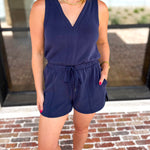 The Weekender Navy Romper-300 Athleisure/Lounge-SKIES ARE BLUE-July & June Women's Fashion Boutique Located in San Antonio, Texas