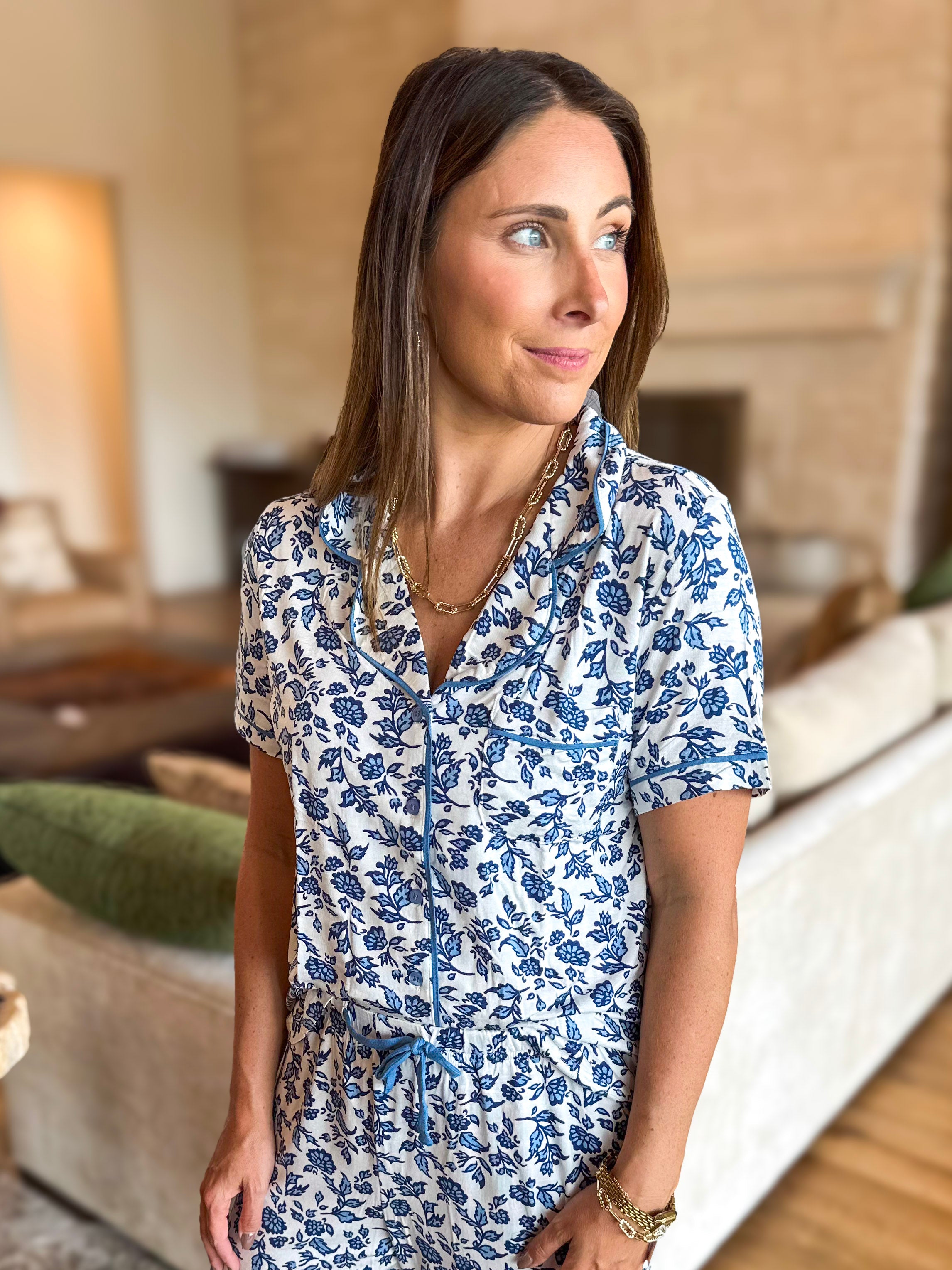 Mary Square - Ivy Navy Script PJ Pant Set-300 Athleisure/Lounge-MARY SQUARE-July & June Women's Fashion Boutique Located in San Antonio, Texas