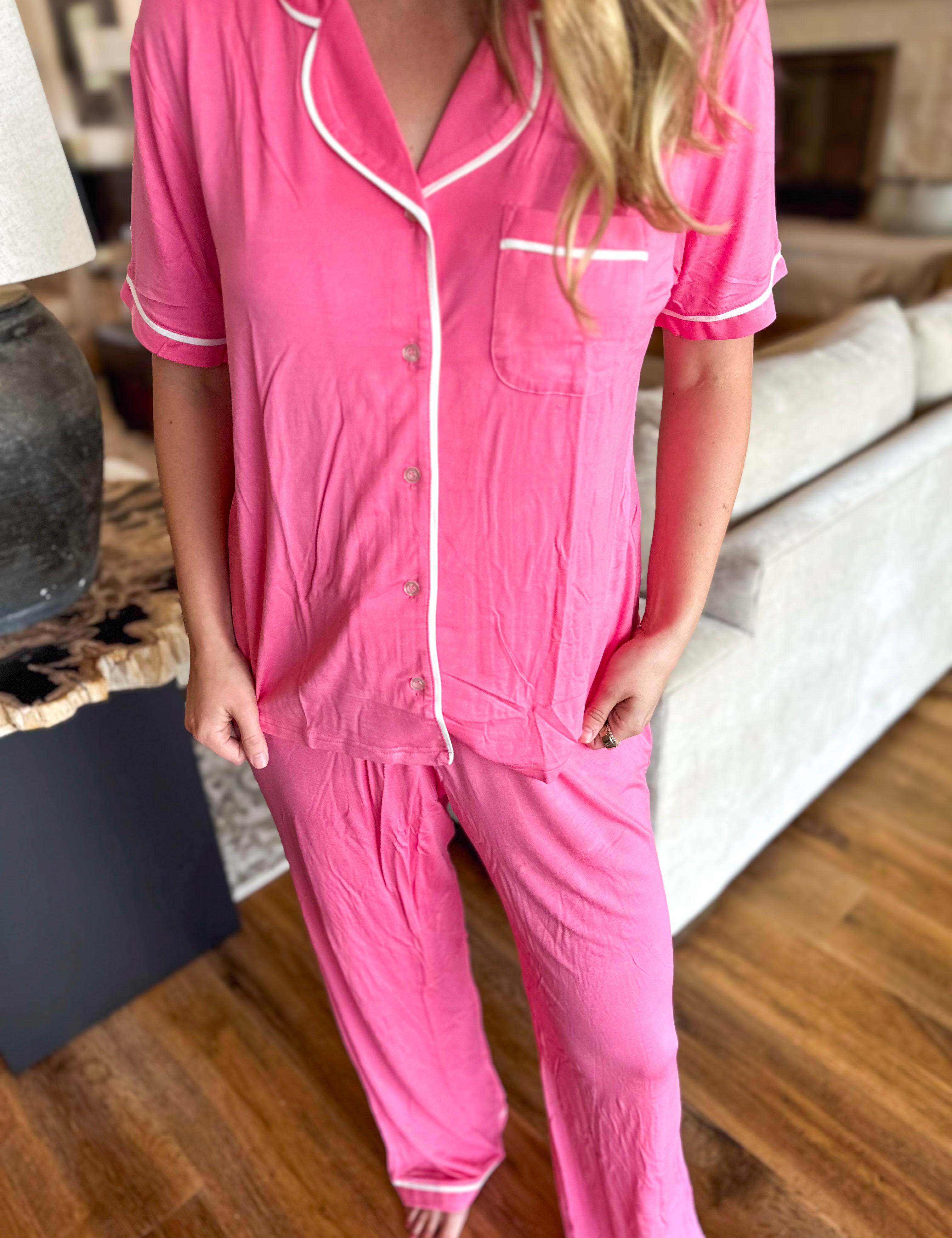 Mary Square - Charlotte Pink Pant PJ Set-300 Athleisure/Lounge-MARY SQUARE-July & June Women's Fashion Boutique Located in San Antonio, Texas