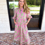 Mary Square - Riley Pink & Sage Floral Midi Dress-500 Midi-MARY SQUARE-July & June Women's Fashion Boutique Located in San Antonio, Texas