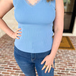 Current Air - Elegant Knit Tank - Sky Blue-200 Fashion Blouses-CURRENT AIR CLOTHING-July & June Women's Fashion Boutique Located in San Antonio, Texas