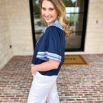 THML - Navy & Light Blue Blouse-200 Fashion Blouses-THML-July & June Women's Fashion Boutique Located in San Antonio, Texas