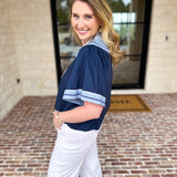 THML - Navy & Light Blue Blouse-200 Fashion Blouses-THML-July & June Women's Fashion Boutique Located in San Antonio, Texas