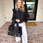 Frilly Black Blouse-200 Fashion Blouses-TCEC-July & June Women's Fashion Boutique Located in San Antonio, Texas