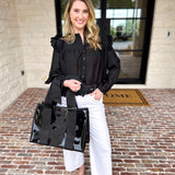 Frilly Black Blouse-200 Fashion Blouses-TCEC-July & June Women's Fashion Boutique Located in San Antonio, Texas