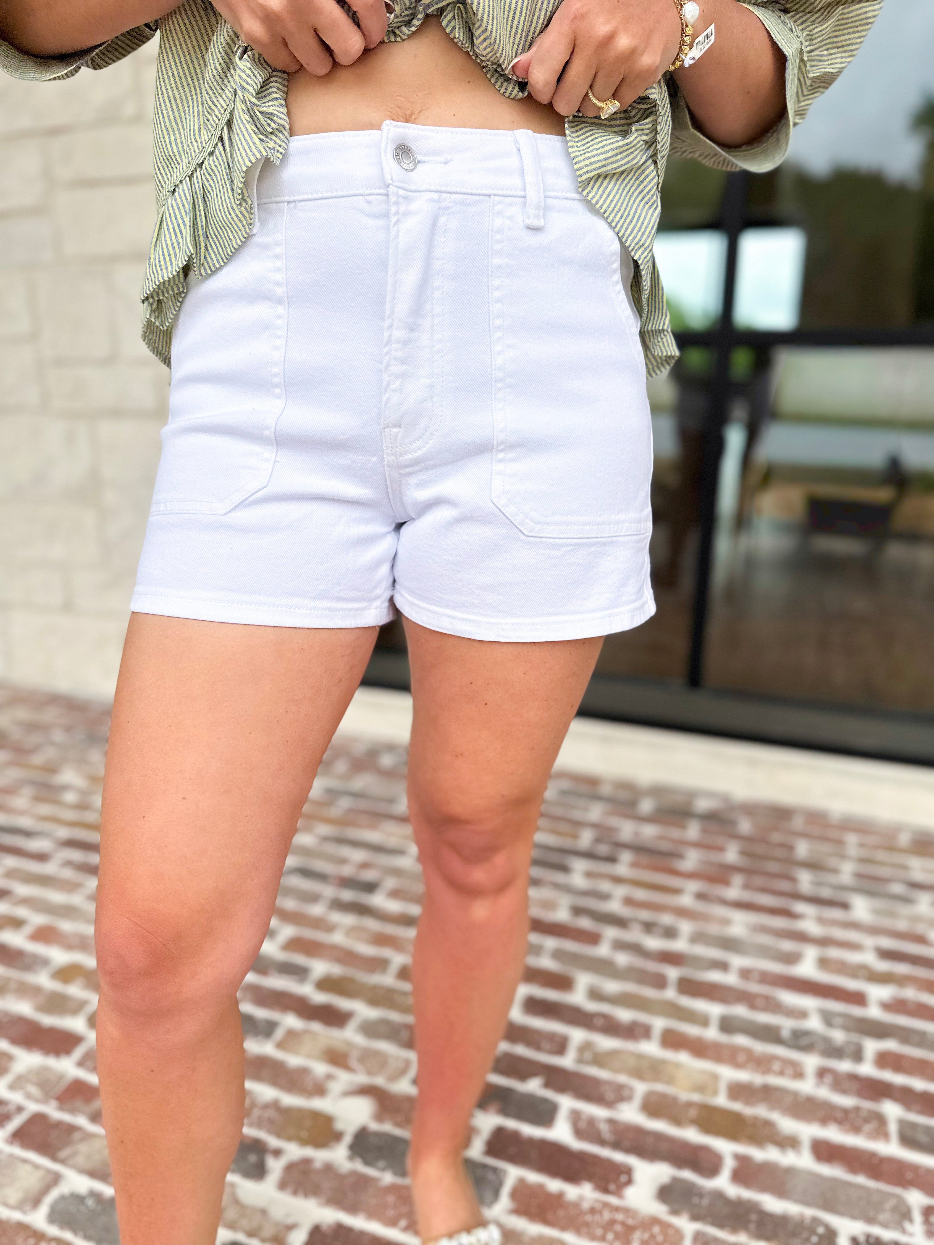 Vervet - High Rise Classic White Jean Shorts-410 Shorts/Skirts-VEVERT BY FLYING MONKEY-July & June Women's Fashion Boutique Located in San Antonio, Texas