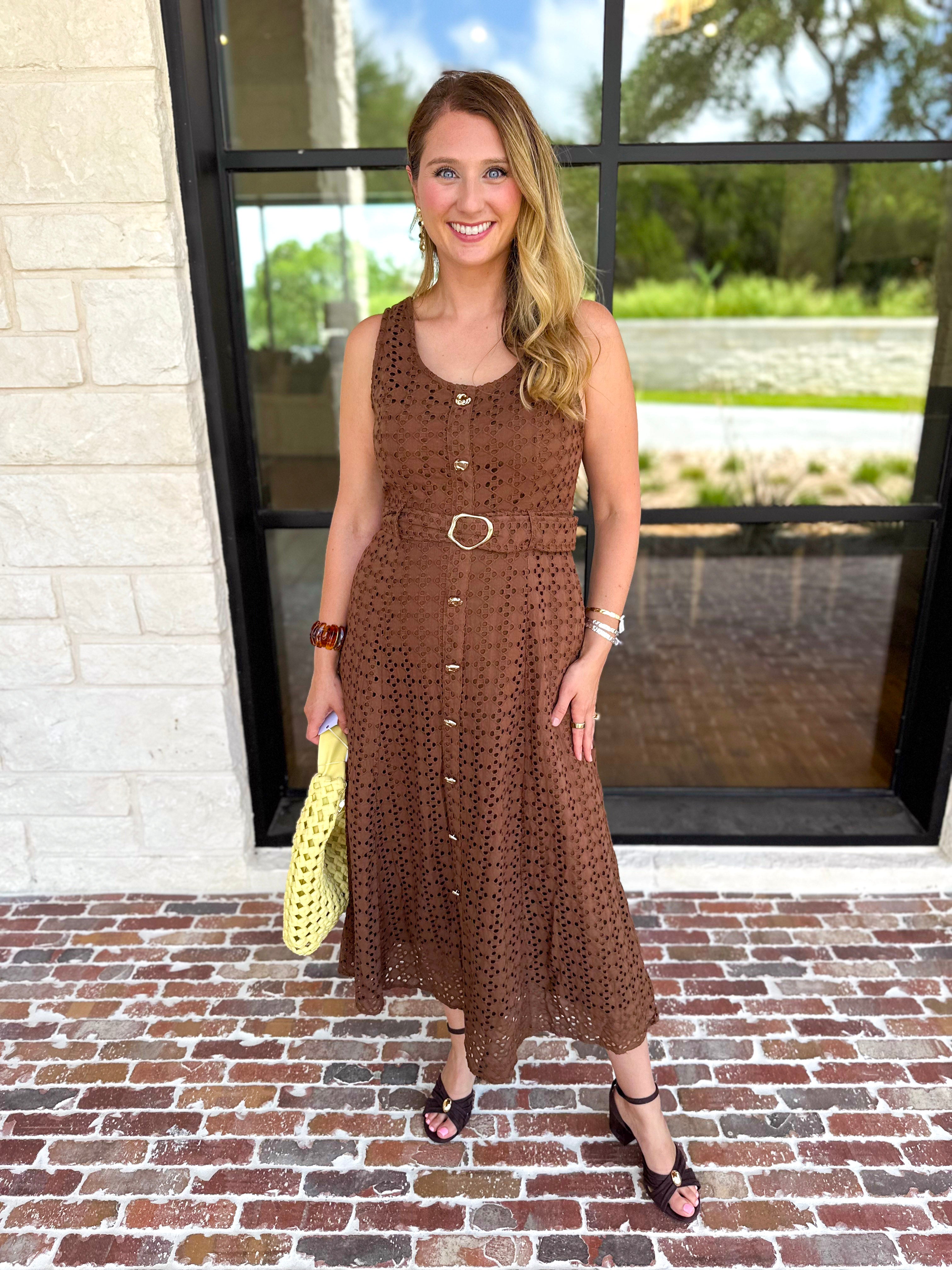 The Social Hour Midi Dress - Chocolate-500 Midi-ENTRO-July & June Women's Fashion Boutique Located in San Antonio, Texas