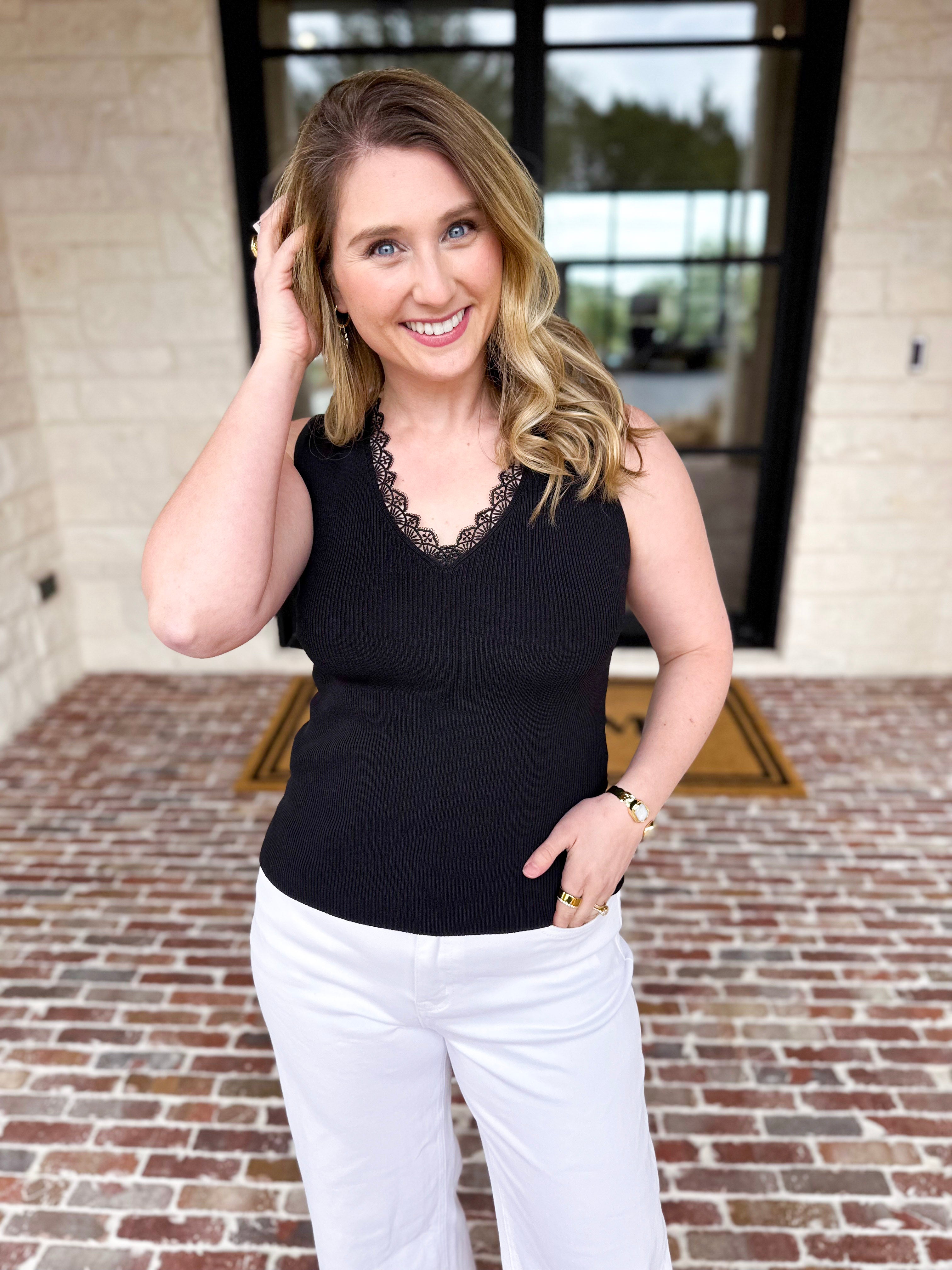 Current Air - Elegant Knit Tank - Black-200 Fashion Blouses-CURRENT AIR CLOTHING-July & June Women's Fashion Boutique Located in San Antonio, Texas