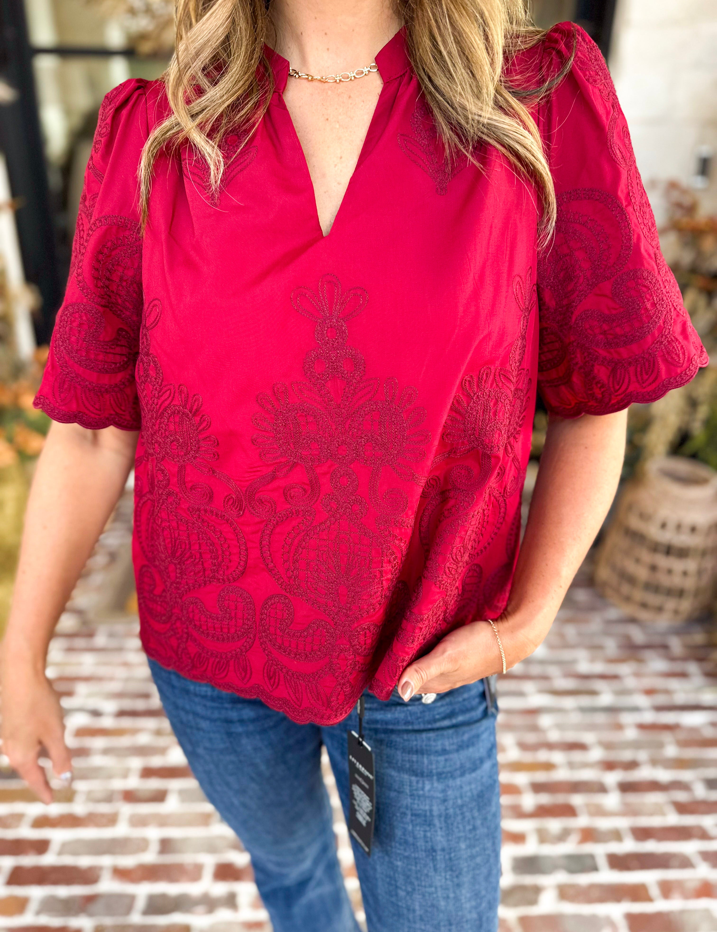 The Brunch Blouse - Burgundy-200 Fashion Blouses-ENTRO-July & June Women's Fashion Boutique Located in San Antonio, Texas