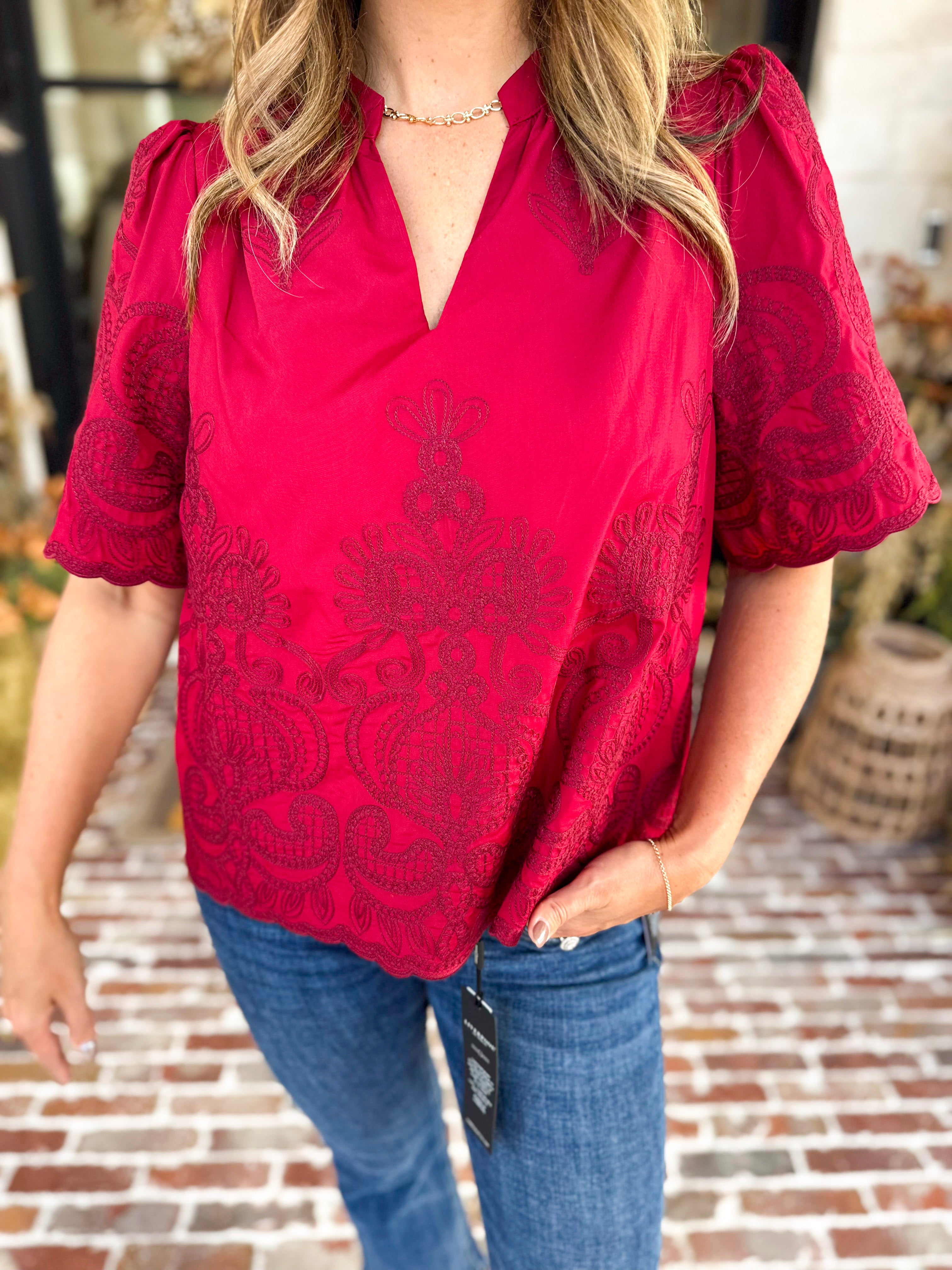 The Brunch Blouse - Burgundy-200 Fashion Blouses-ENTRO-July & June Women's Fashion Boutique Located in San Antonio, Texas