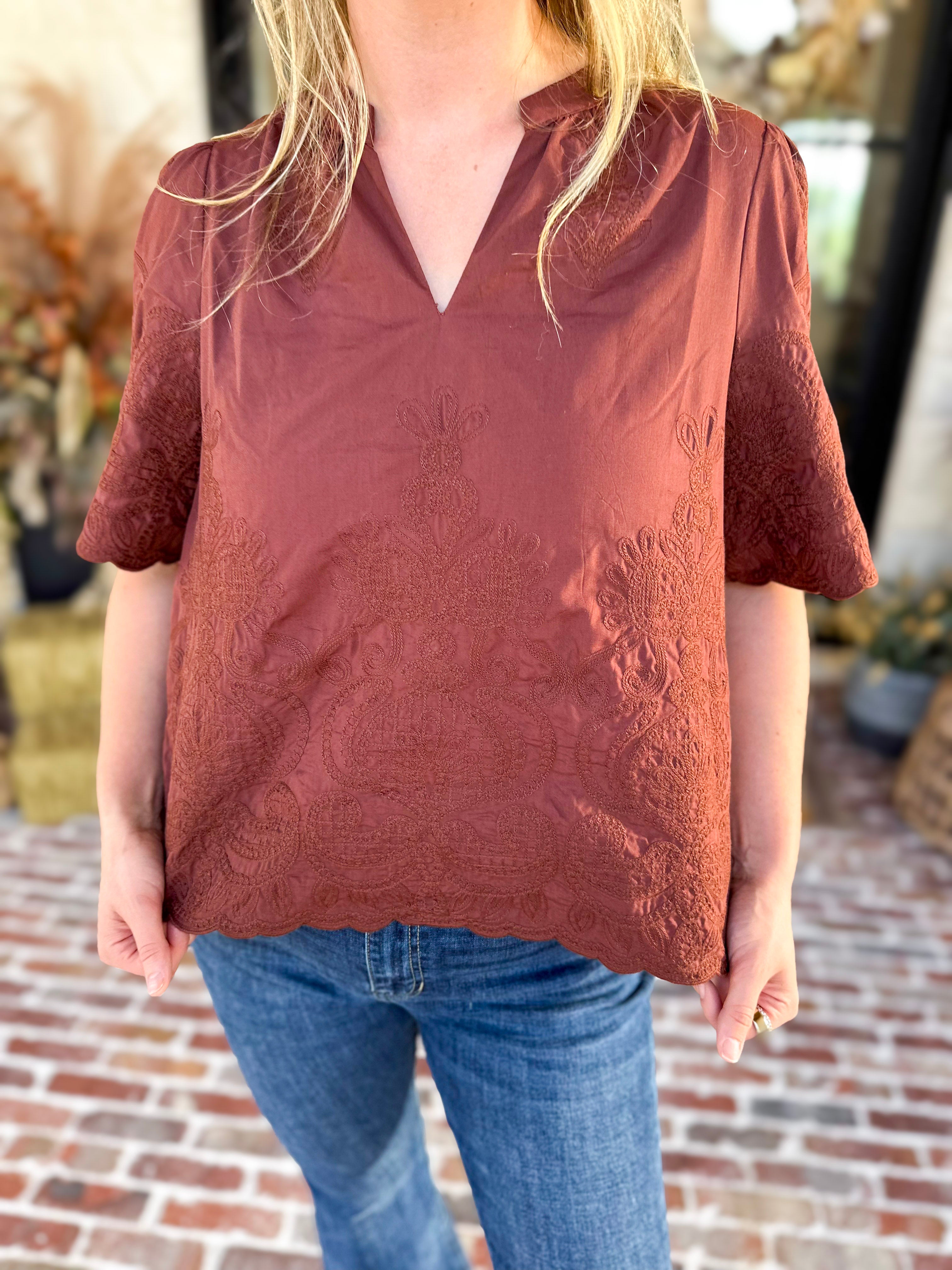 The Brunch Blouse - Brown-200 Fashion Blouses-ENTRO-July & June Women's Fashion Boutique Located in San Antonio, Texas