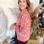 Posey Spiced Apricot Floral Blouse-200 Fashion Blouses-FATE-July & June Women's Fashion Boutique Located in San Antonio, Texas