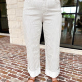 Vervet - Sage Stripe High Rise Cuffed Jeans-400 Pants-VEVERT BY FLYING MONKEY-July & June Women's Fashion Boutique Located in San Antonio, Texas