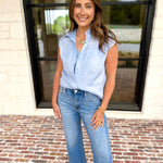 Current Air - The Linen Cap Sleeve Top - Pale Blue-200 Fashion Blouses-CURRENT AIR CLOTHING-July & June Women's Fashion Boutique Located in San Antonio, Texas