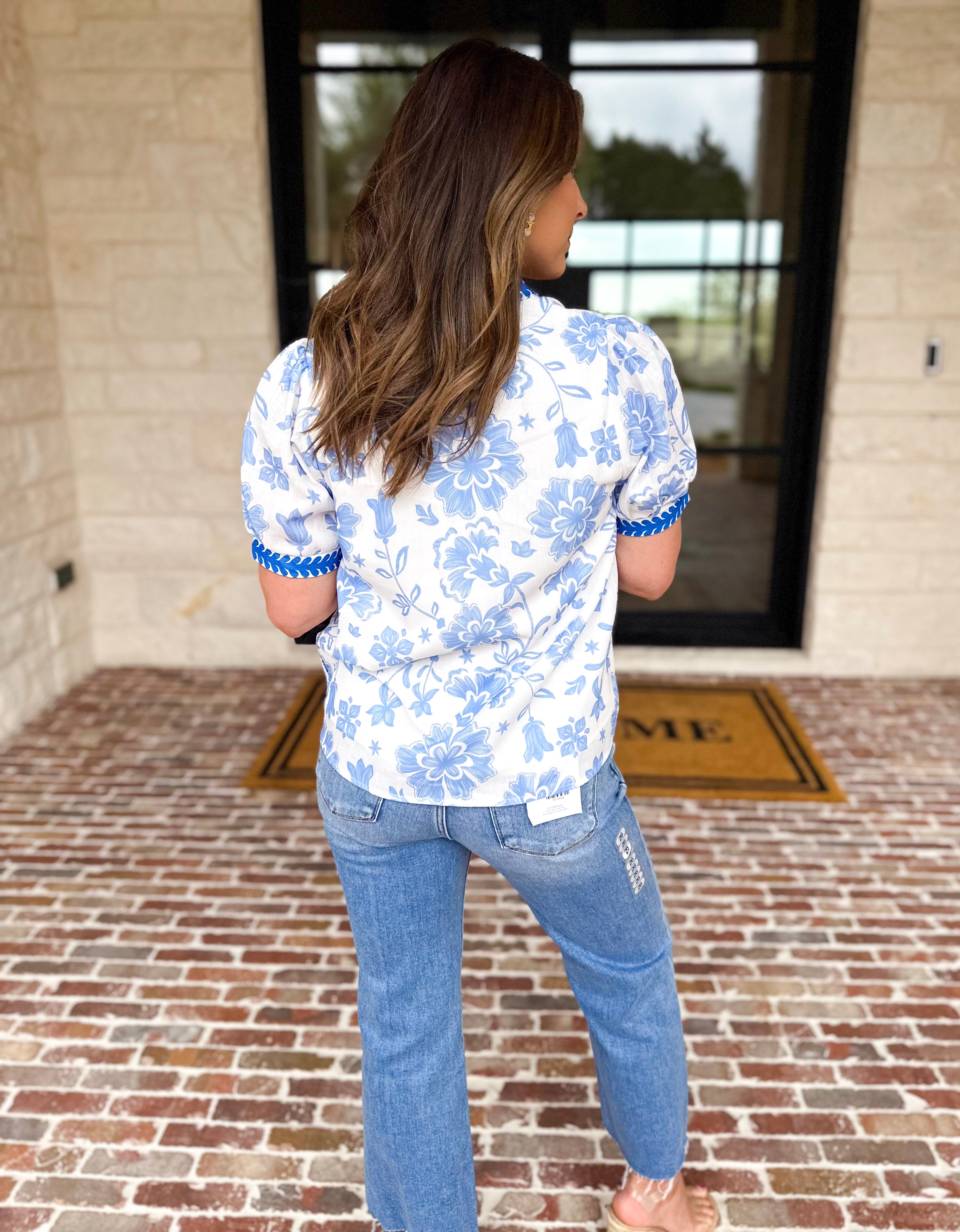 The Anderson Blouse - Blue-200 Fashion Blouses-POLOGRAM-July & June Women's Fashion Boutique Located in San Antonio, Texas