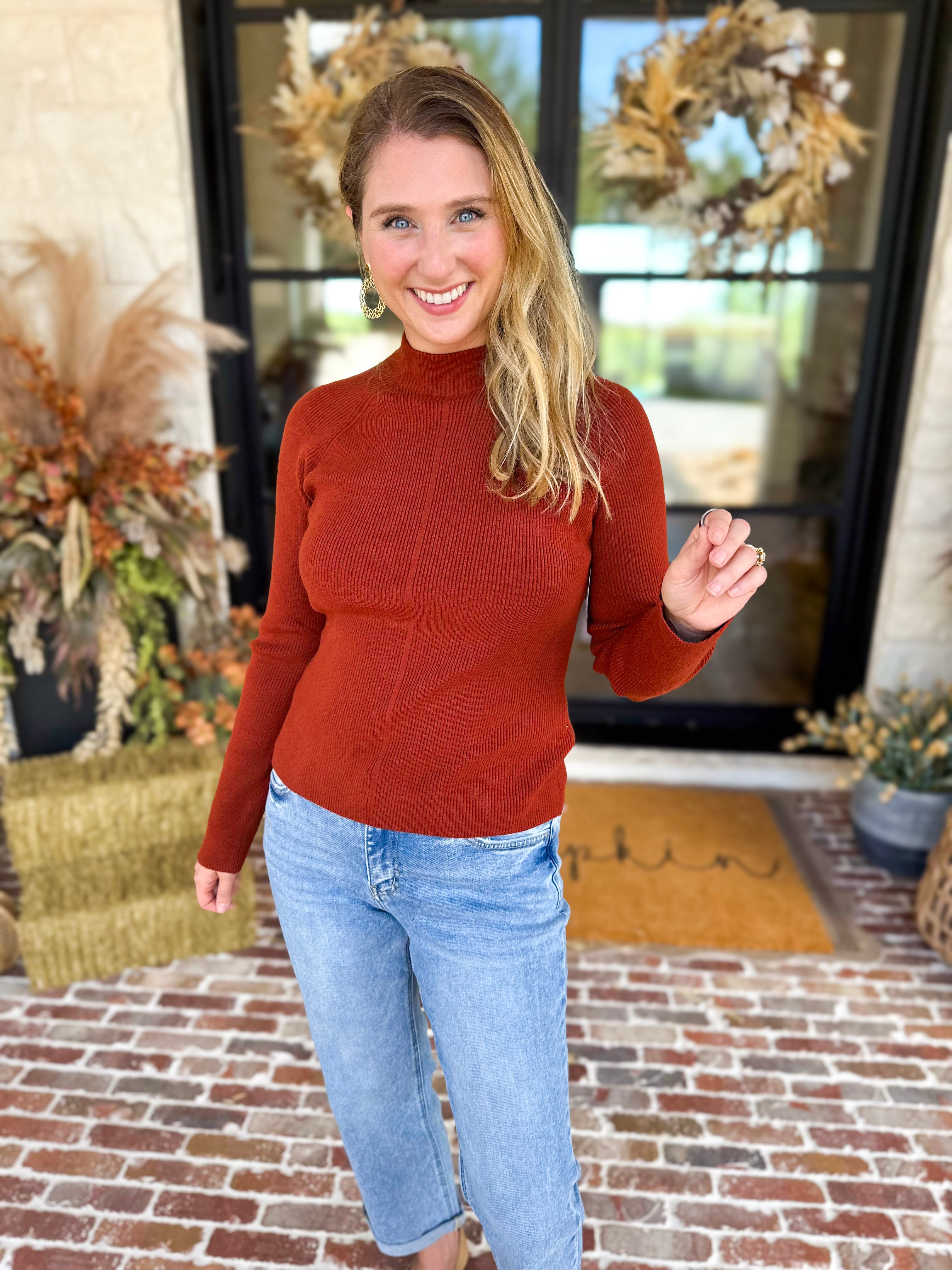 Liverpool - Warm Cayenne Turtleneck Sweater-230 Sweaters/Cardis-LIVERPOOL JEANS COMPANY-July & June Women's Fashion Boutique Located in San Antonio, Texas
