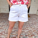 Vervet - High Rise Classic White Jean Shorts-410 Shorts/Skirts-VEVERT BY FLYING MONKEY-July & June Women's Fashion Boutique Located in San Antonio, Texas