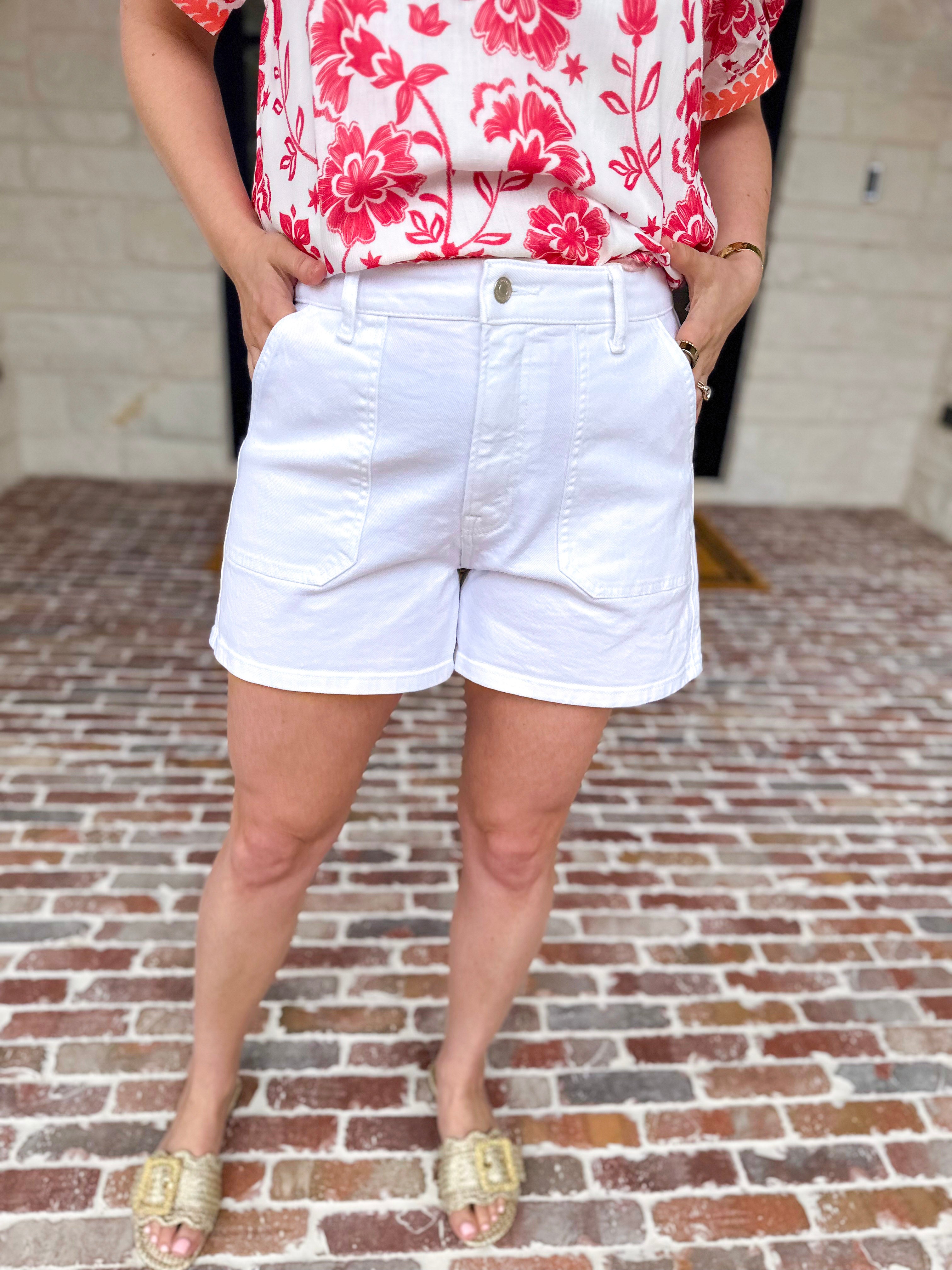 Vervet - High Rise Classic White Jean Shorts-410 Shorts/Skirts-VEVERT BY FLYING MONKEY-July & June Women's Fashion Boutique Located in San Antonio, Texas