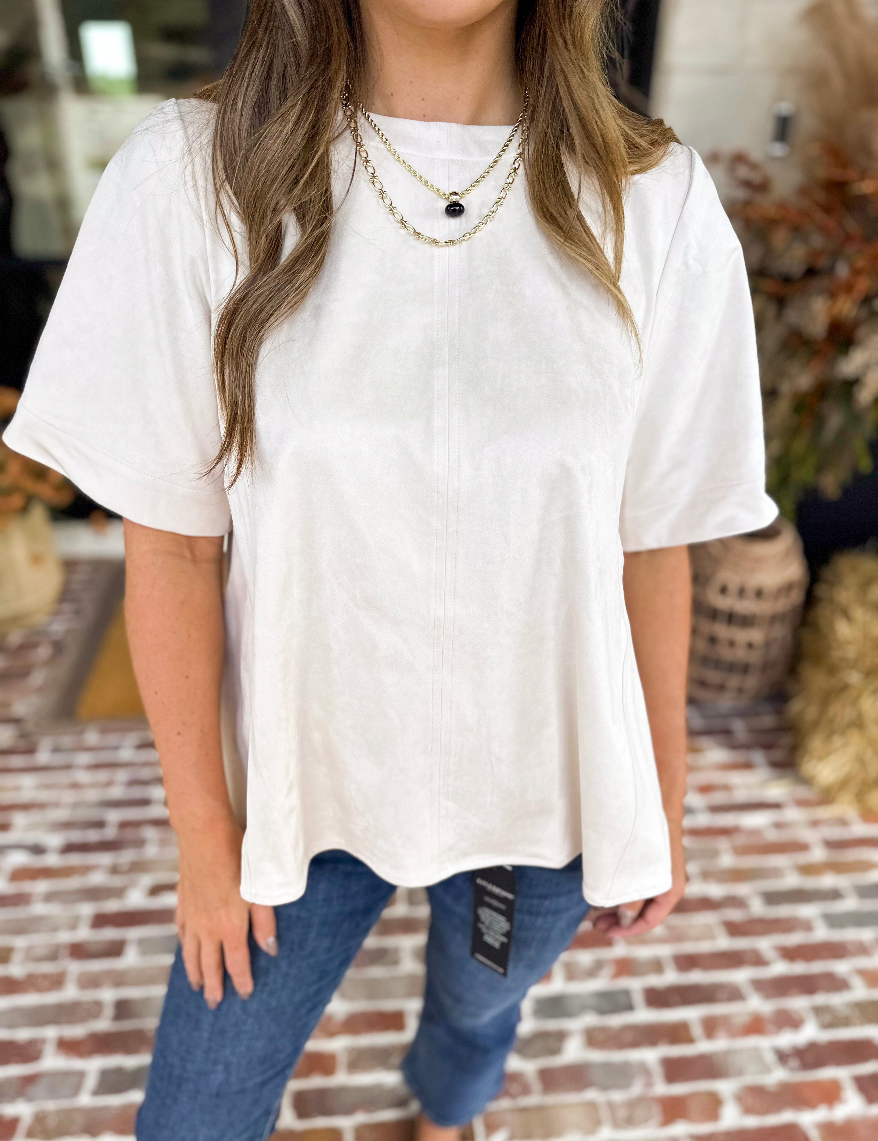 Suede Swing Blouse - Cream-200 Fashion Blouses-FATE-July & June Women's Fashion Boutique Located in San Antonio, Texas