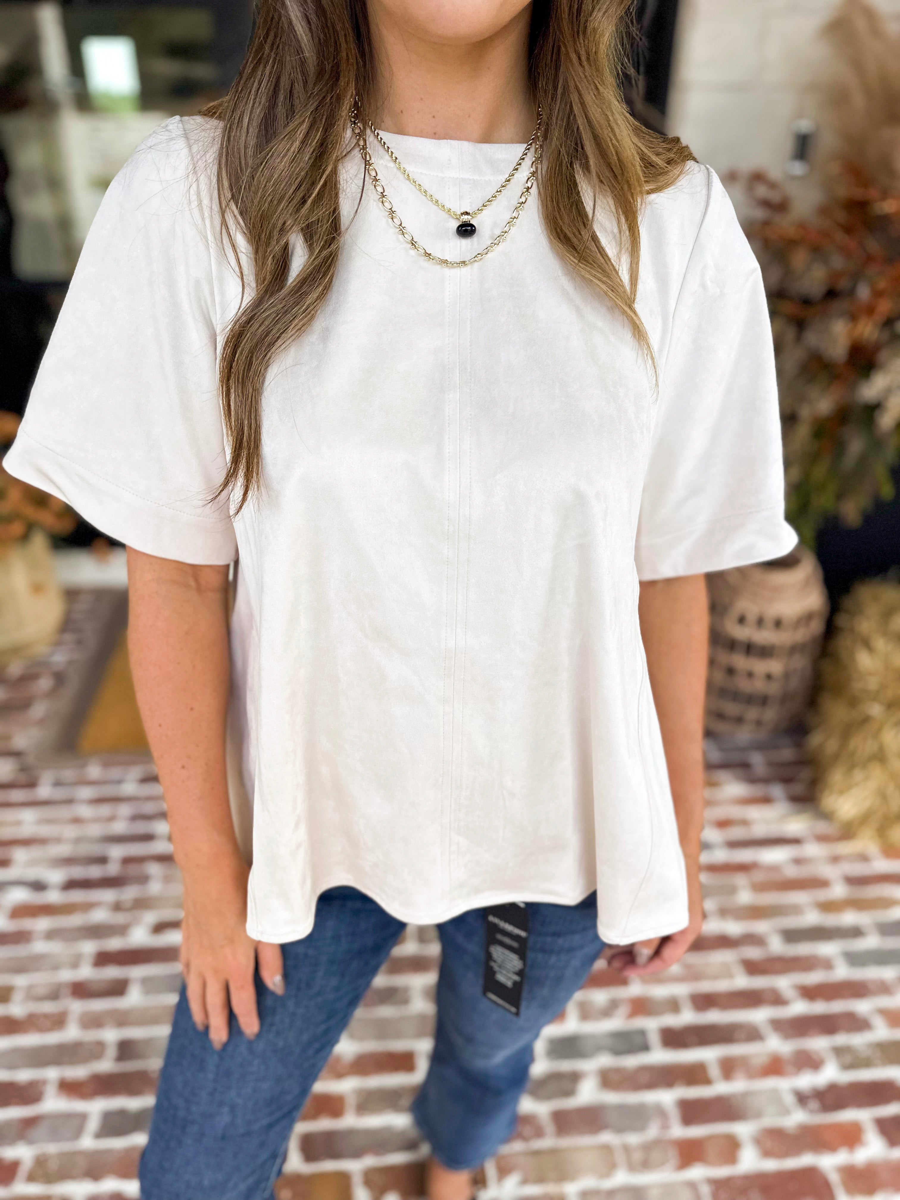 Suede Swing Blouse - Cream-200 Fashion Blouses-FATE-July & June Women's Fashion Boutique Located in San Antonio, Texas