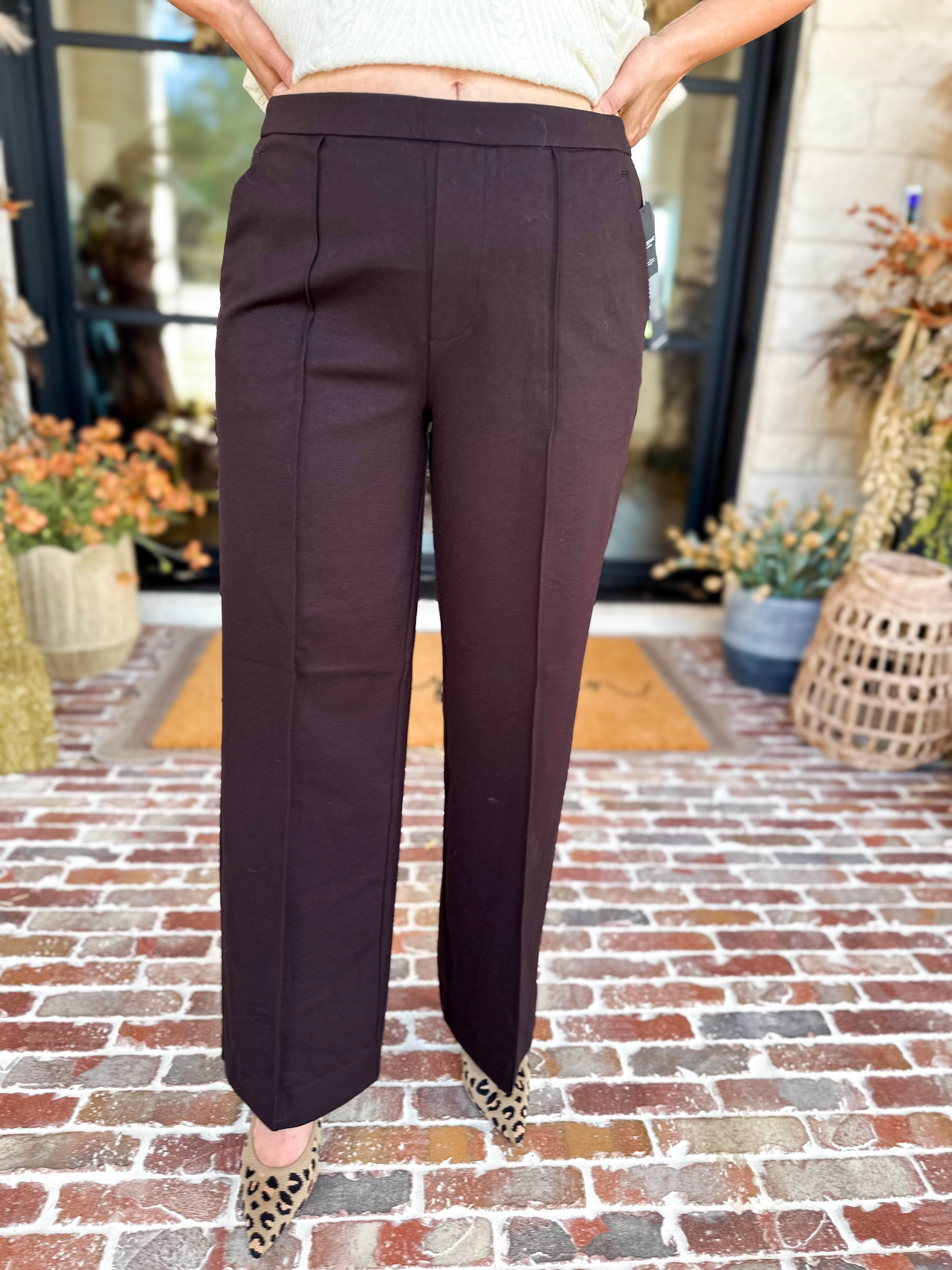 Liverpool - Kayla Wide Leg Trousers - Dark Brown-400 Pants-LIVERPOOL JEANS COMPANY-July & June Women's Fashion Boutique Located in San Antonio, Texas