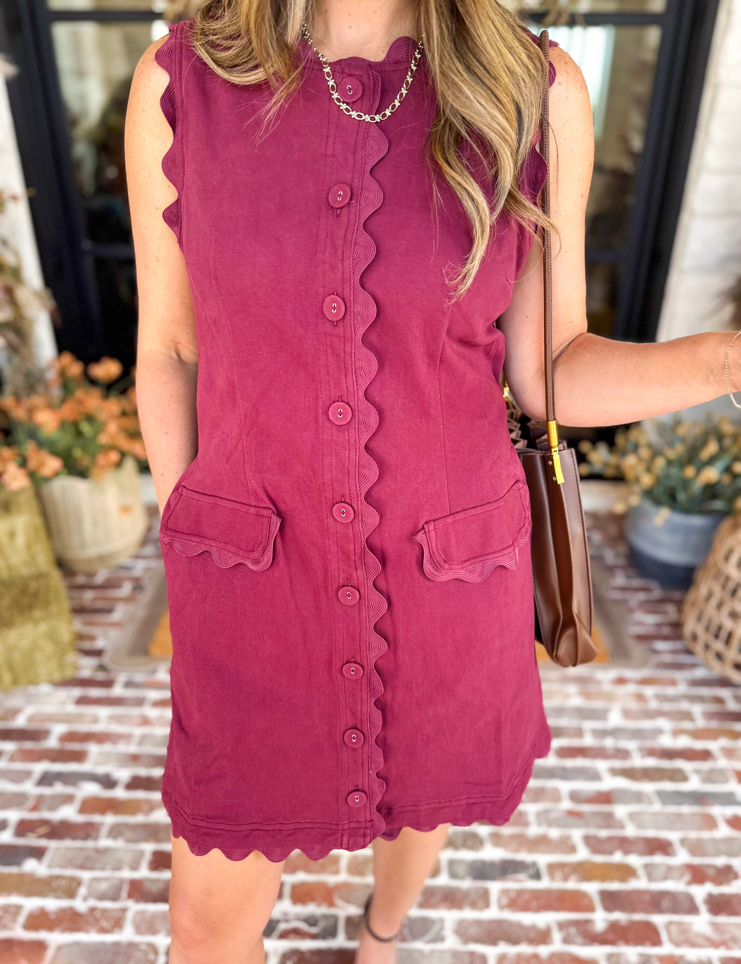 Weekend Plans Ric Rac Mini Dress - Wine-510 Mini-ENTRO-July & June Women's Fashion Boutique Located in San Antonio, Texas