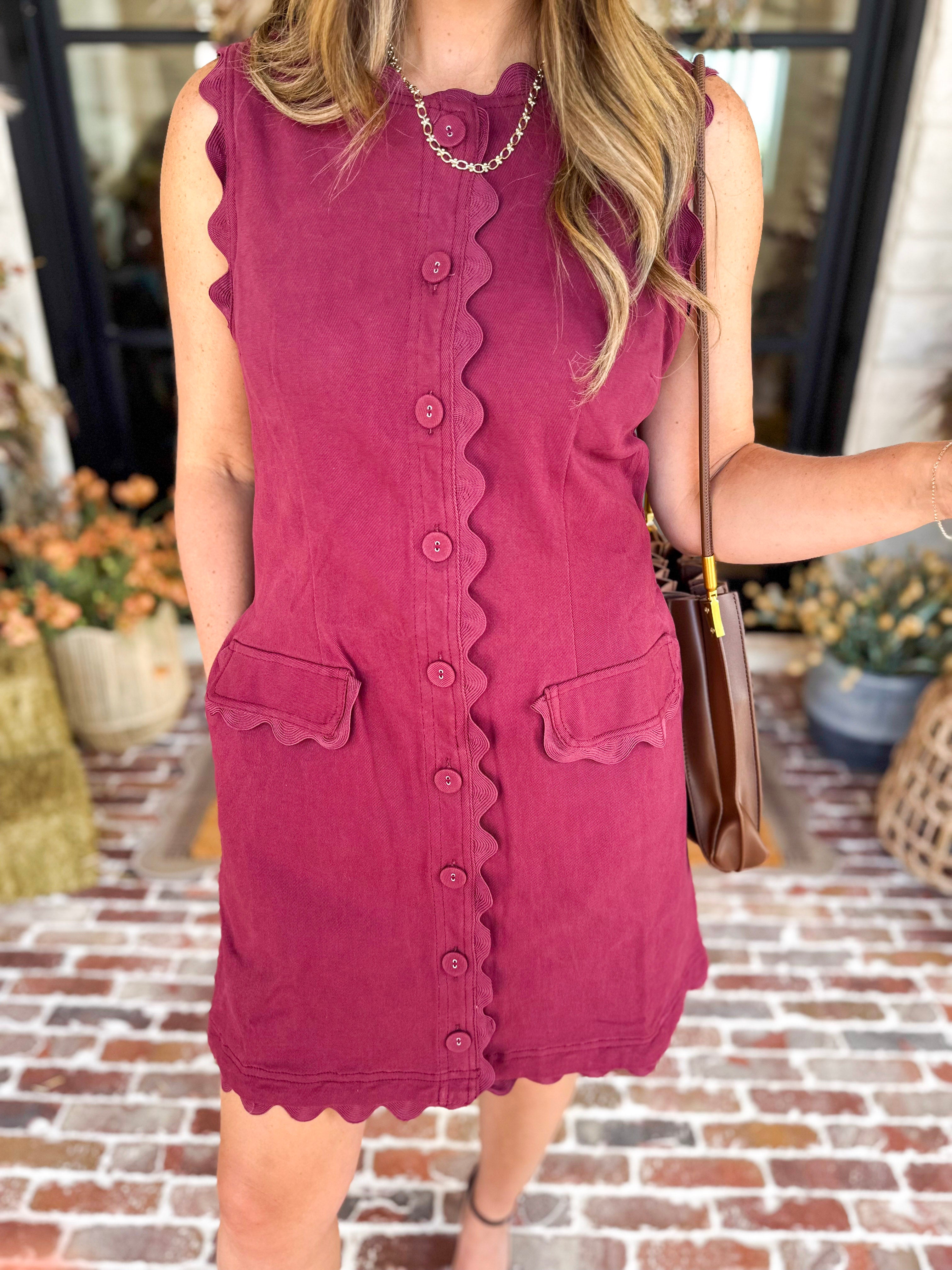 Weekend Plans Ric Rac Mini Dress - Wine-510 Mini-ENTRO-July & June Women's Fashion Boutique Located in San Antonio, Texas