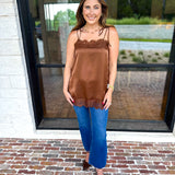 Date Night Lace Cami - Brown-200 Fashion Blouses-ENTRO-July & June Women's Fashion Boutique Located in San Antonio, Texas