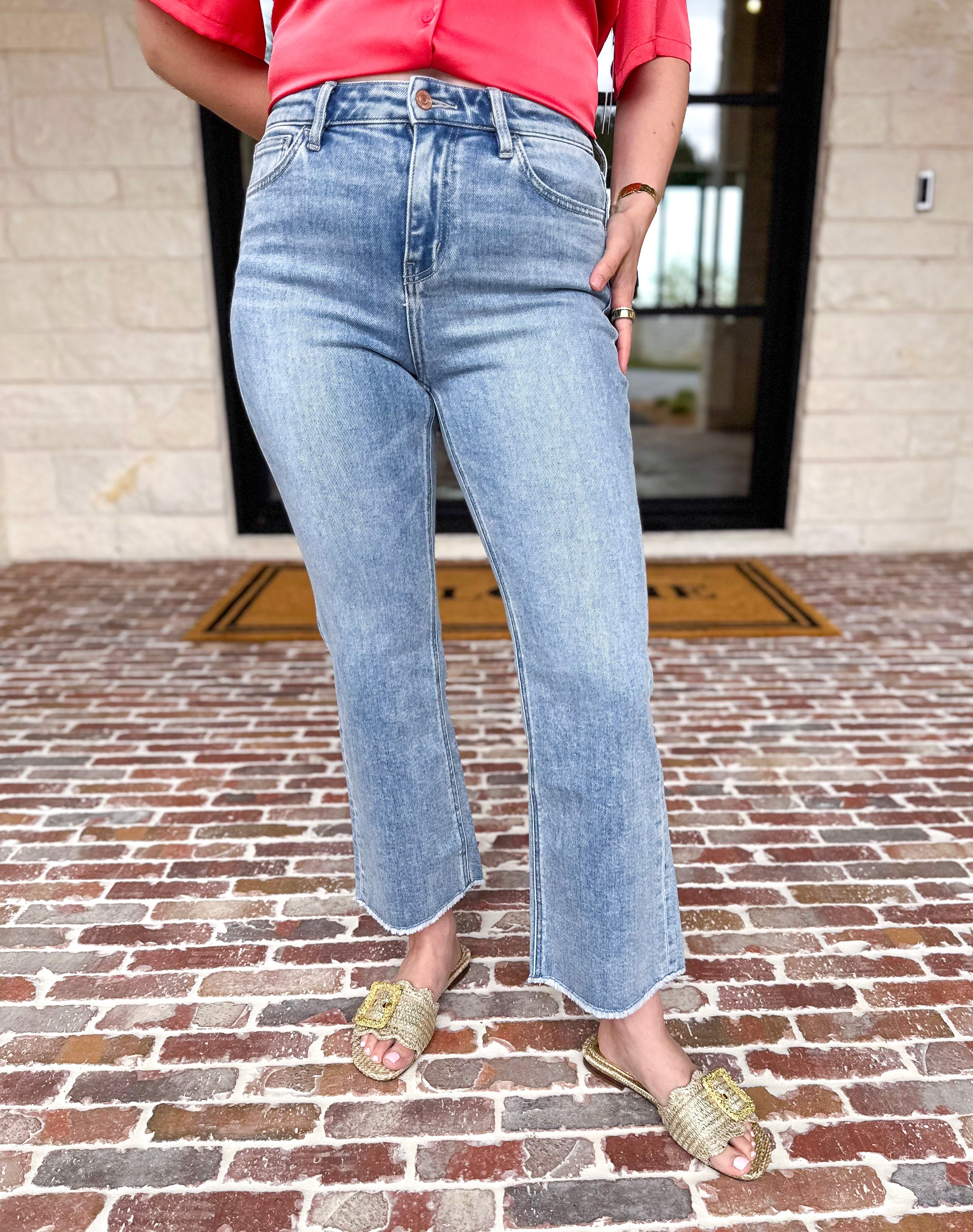 Vervet - High Rise Kick Flare Light Wash Jeans-400 Pants-VEVERT BY FLYING MONKEY-July & June Women's Fashion Boutique Located in San Antonio, Texas