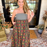 Floral & Stripes Strapless Maxi Dress-500 Midi-TCEC-July & June Women's Fashion Boutique Located in San Antonio, Texas