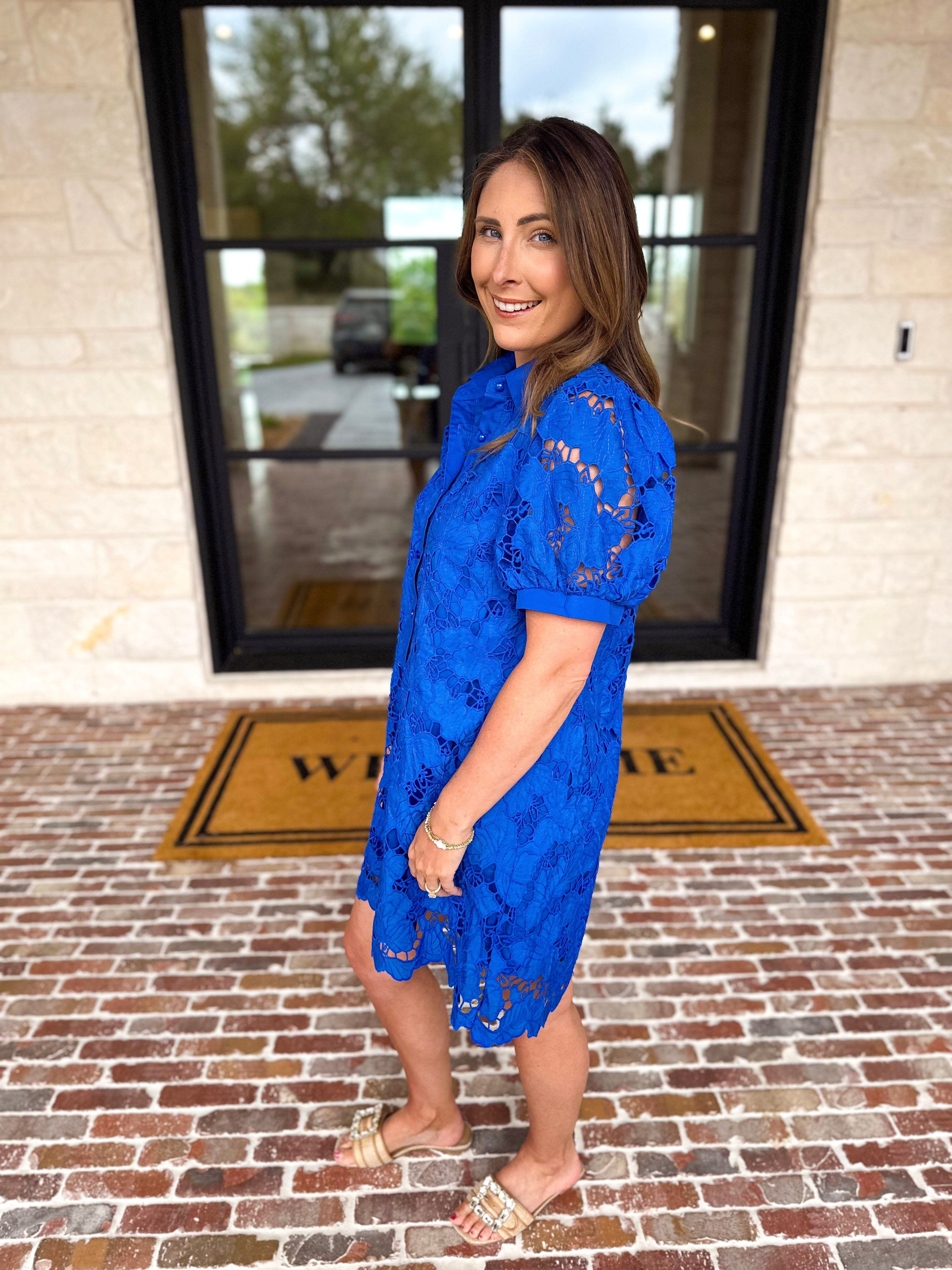 Anna Lace Mini Dress - Royal Blue-510 Mini-JODIFL-July & June Women's Fashion Boutique Located in San Antonio, Texas